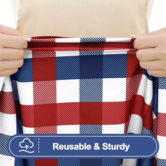 Smiry Picnic Table Cloth 2 Pack, Waterproof Elastic Fitted Tablecloths for 8FT Rectangle Tables, Washable Polyester Buffalo Plaid Tablecloth for Camping & Outdoor (Red & Blue, 30" x 96")