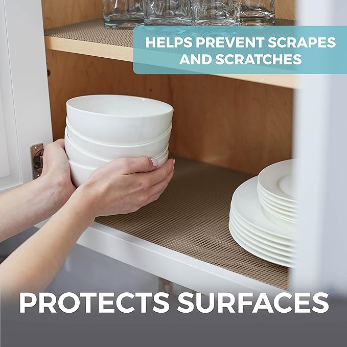 HOME GENIE Shelf Drawer and Cabinet Liner, Durable with Strong Grip, 20 in x 20 FT, Non Adhesive Liners Protect Kitchen Cabinets and Cupboard, Pantry, Bathroom Drawers and Shelves, Desks, Light Taupe