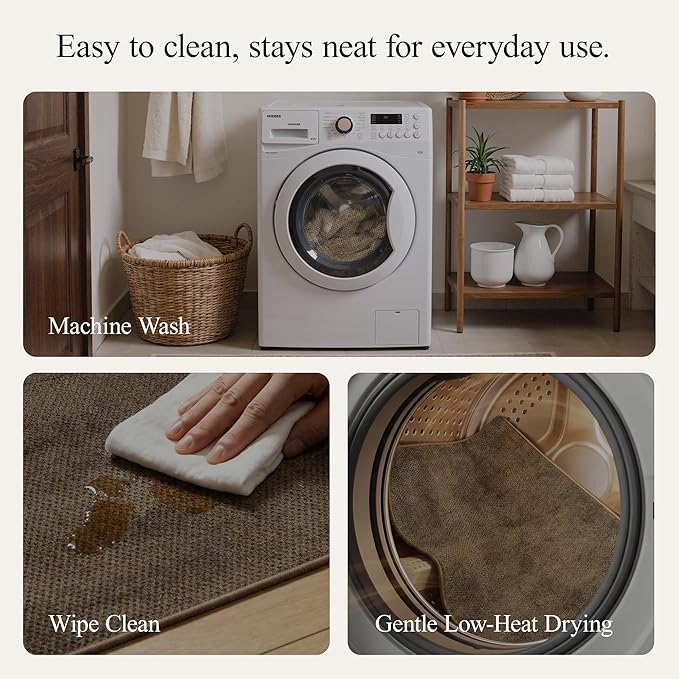 GENIMO Kitchen Mats for Floor 2PCS, Washable Absorbent Runner Rugs for Kitchen, 20"x48"+20"x32" Jute Rug, Cushioned Non Slip Kitchen Rugs for Kitchen Floor, Standing Mat Rug for Home, Sink, Laundry
