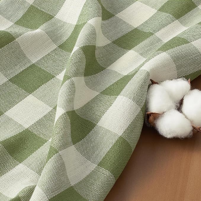 Softalker Outdoor Checkered Tablecloth 70 x 70 Inch Round, Spring Summer Linen Cotton Gingham Table Cloth with Tassel, Heavy Duty Wrinkle Free Buffalo Plaid Table Cover for Picnic Camping - Sage