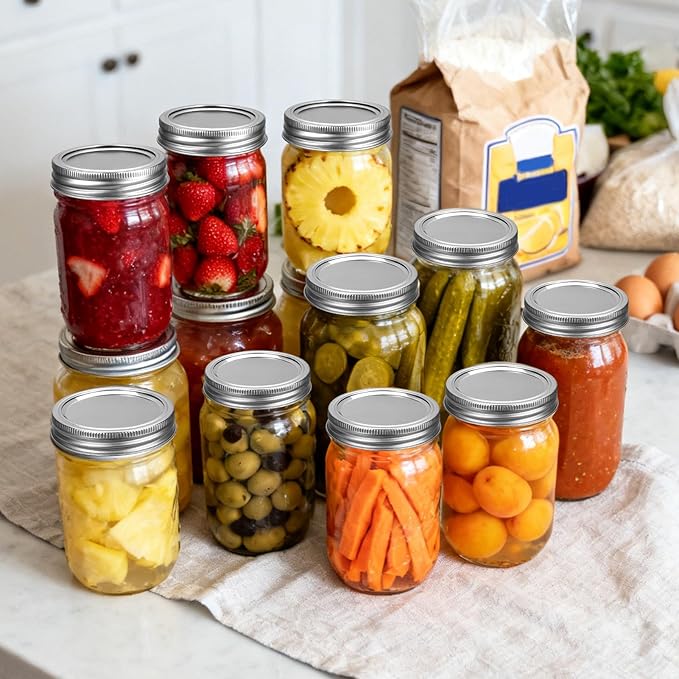 Palksky Stainless Steel Regular Mouth Canning Lids and Rings, Airtight/Rustproof Mason Jar Lids with Bands Set of 4