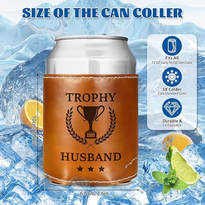 Fathers Day Gifts for Husband Men,Funny Gifts for Dad from Daughter,Mens Birthday Gag Cool Retirement Christmas Gifts for Him,Leather Can Cooler Sleeve Holder for Soda