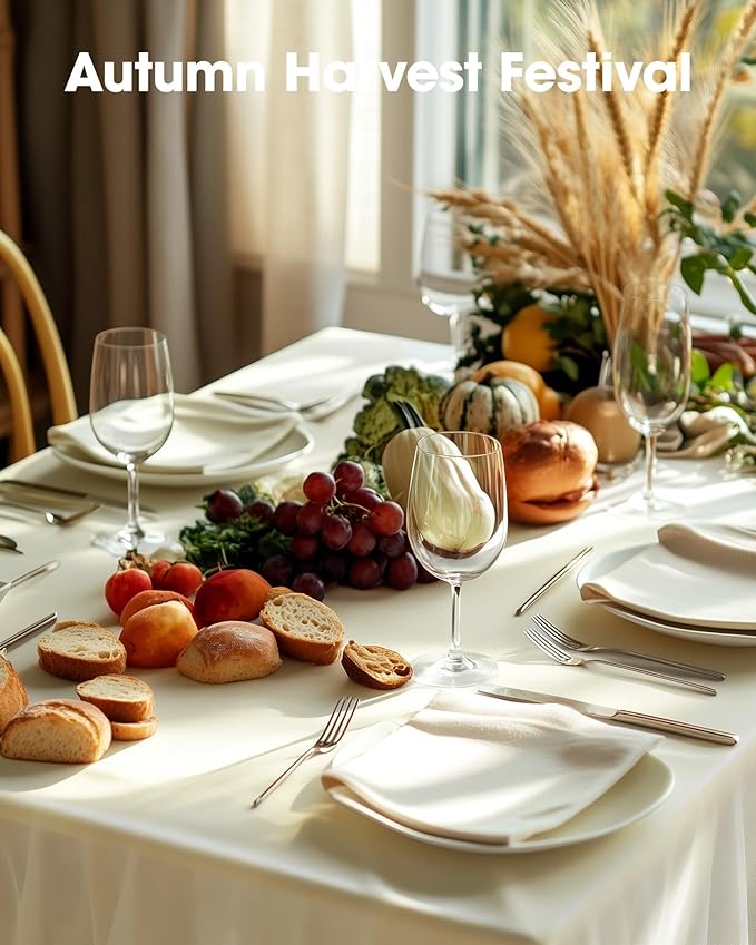 Pureegg Plastic Table Cloth Disposable 10 Pack, 54 x 108 Inch Table Cloths, Party, Wedding, Thanksgiving Decorations, Fall Tablecloths, Rectangle, Beige Plastic Cover, Leakproof & Sturdy, Cream, Ivory