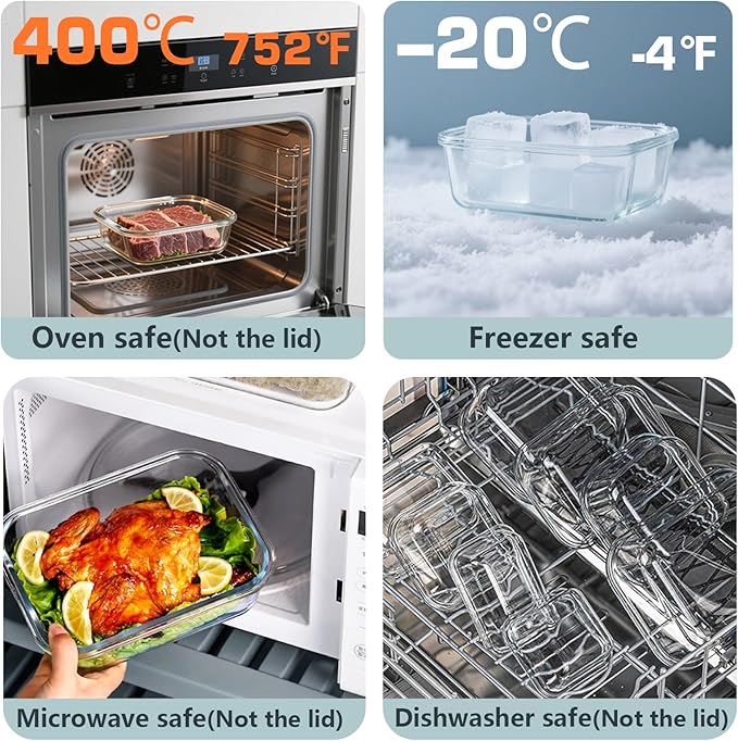 12 Pack Glass Food Storage Container Set with Lids Non Toxic, Stackable Borosilicate Glass Meal Prep Containers, Microwave, Oven, Freezer and Dishwasher Safe (Gray)