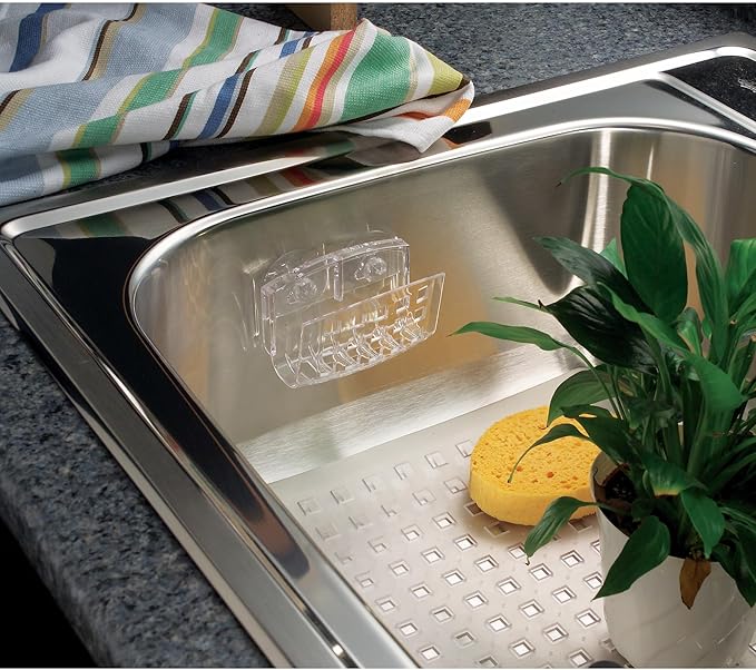 iDesign BPA-Free Plastic Sponge Holder for Kitchen Sink with Suction Cups, Ideal for Kitchen Sinks and Bathroom Organization, 2.3" x 5.2" x 3.7", Clear