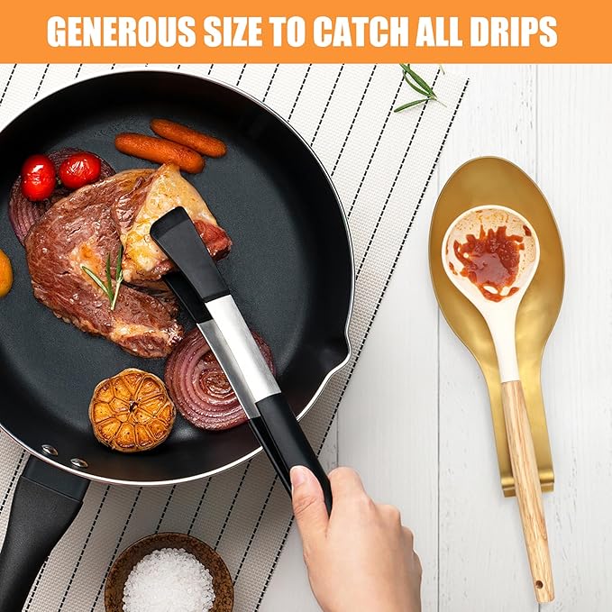Stainless Steel Spoon Rest, Spatula Ladle Holder, Stainless Steel Utensil Spoon Rest Holder, Brushed Finish, Dishwasher Safe 9.8 x 3.7 Inch (Gold + Gold Fish Tail)
