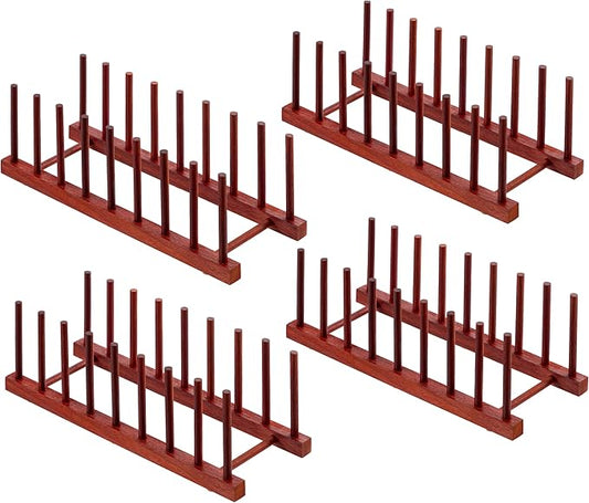 HBlife 4pcs Padauk Wooden Dish Drying Rack - Home and Kitchen Organizer for Cups, Bowls, Pots, Lids, Cutting Boards & Plates Space-Saving for Cabinets Counters (8 Slots)