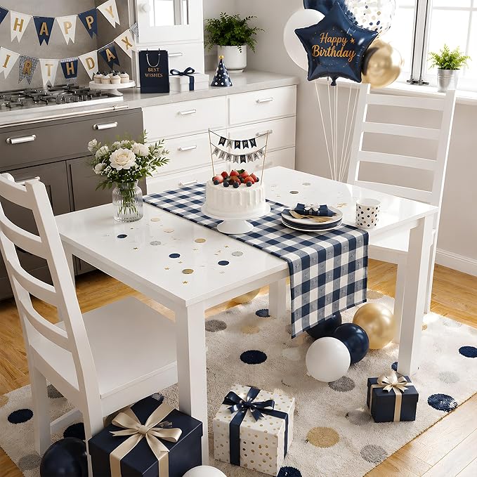 Gingham Table Runner - Blue and White Checkered Table Runner for Baby Shower, Birthday Party, Wedding Decorations | Farmhouse Kitchen Dining Table Decor Party Supplies for Home Indoor Outdoor