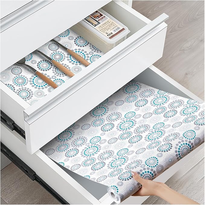 Drawer and Shelf Liner, Non-Slip Kitchen Cabinet Liners Non-Adhesive Thick Strong Grip Waterproof Washable Mats Protect Dresser Shelves Cupboard Bathroom Cabinets, Spiral, 24 in X 30 FT
