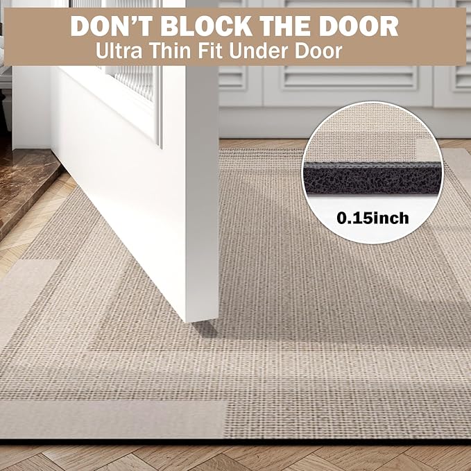 Non Slip Bath Mat, Rubber Backing Ultra Thin Bathroom Rugs Fit Under Door Quick Dry Super Absorbent Washable Bath Rug Shower Mat for Bathroom Floor Bathtub Shower Sink, Easy Care Beige 16"x 24"