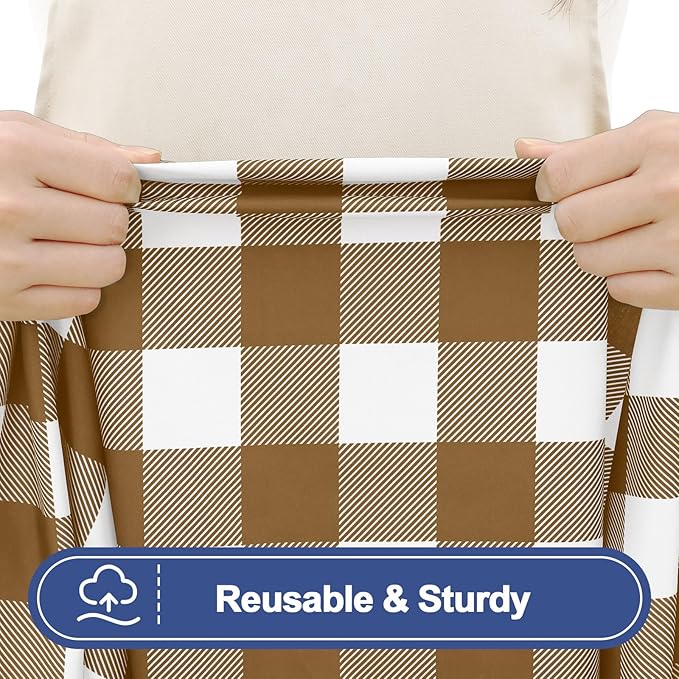 Smiry Picnic Table Cloth 2 Pack, Waterproof Elastic Fitted Tablecloths for 8FT Rectangle Tables, Washable Polyester Buffalo Plaid Tablecloth for Camping, Dining & Outdoor (Brown & White, 30" x 96")