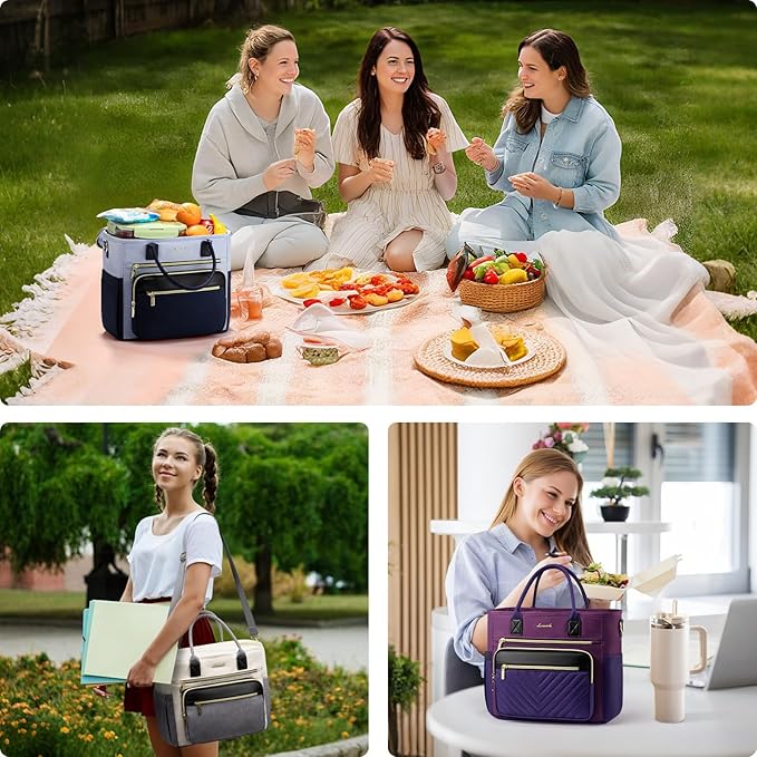 LOVEVOOK Insulated Lunch Bag Women,Wide Opening Adult Lunch Box Women with Cup Holder,Large Leakproof Cooler Bag for Work Picnic Beach Family College Mom Teacher,Lunch Box/Bag for Kids Girl Boy School