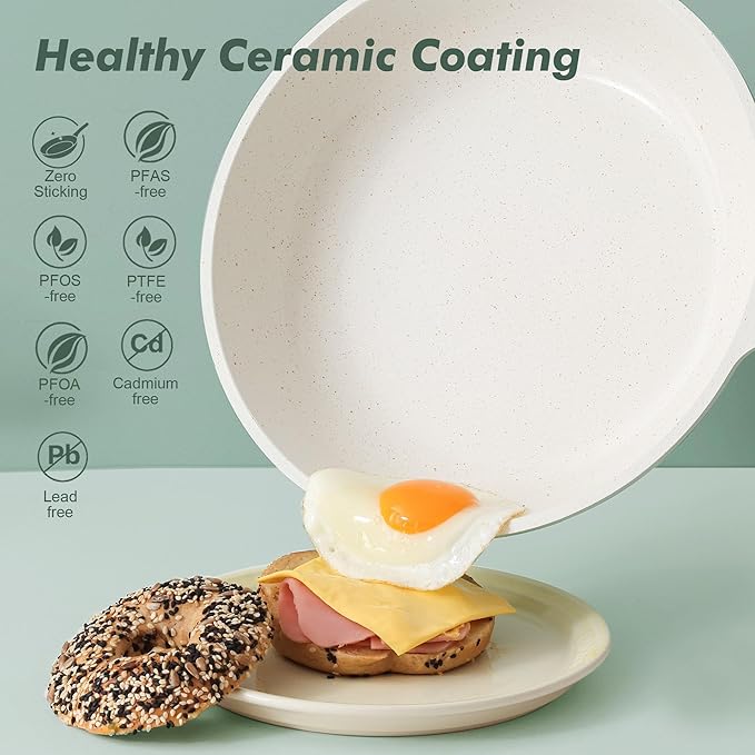 SENSARTE Nonstick Ceramic Frying Pan with Lid 11 Inch Omelet Pan Skillet, Free of Intentionally Added PFAS/PTFE Non-toxic Chef's Pan Induction Compatible Pan, Heat Resistant Handle, Mint Green