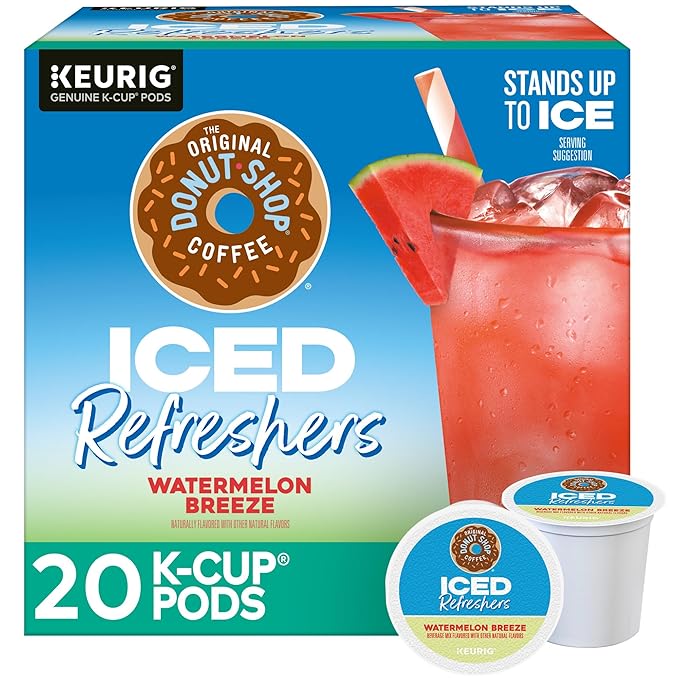 The Original Donut Shop Iced Refreshers, Watermelon Breeze Flavor, Keurig Single Serve K-Cup Pods, Brew Over Ice, 20 Count
