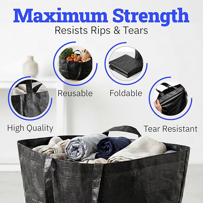 DURASACK Haul-It-All Extra-Large Reusable Shopping Bag – Heavy Duty Open-Top Tote with Handles, 18-Gallon Capacity,Black, Pack of 2