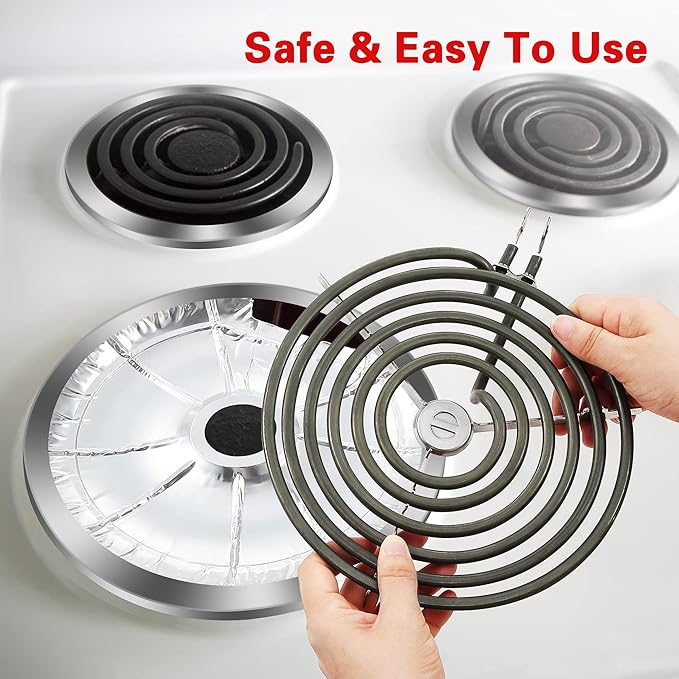 Dreyoo 200 Pcs Electric Stove Burner Covers, Disposable Aluminum Foil Drip Pan Liners, 6.25 and 8 Inch Round Burner Liners to Keep Stove Top Clean from Oil and Food Drips