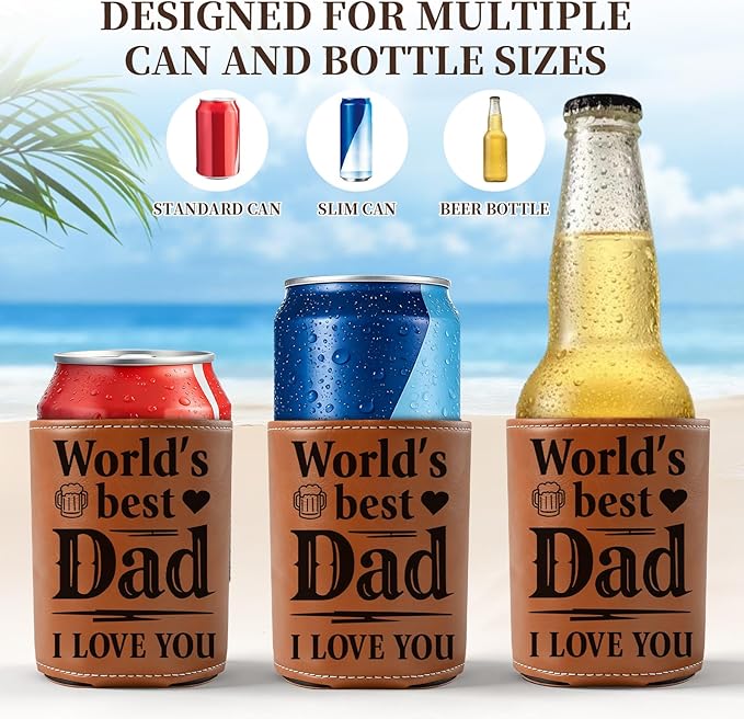 Fathers Day Gift for Dad- Keeps Cold 12Oz Can Cooler Insulated No Wet Hands, Dad Birthday Gifts from Daughter Son with Gift Box for Father's Day Retirement, Cauife Slim Can Koozie for Beer Soda