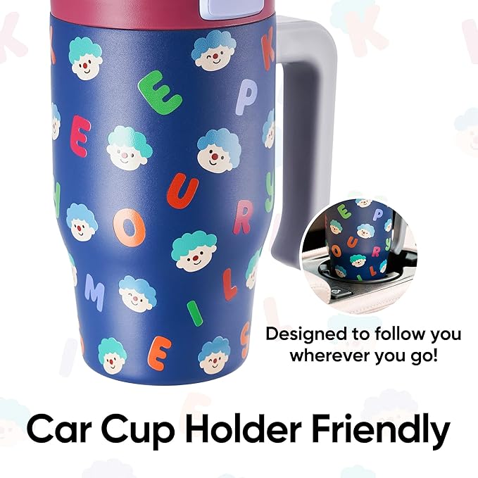Fijinhom 18 oz Toddler Tumbler with Handle, Stainless Steel Insulated Water Bottle Coffee Mug with Straw, Toddler Cups, Kids Water Bottle for School, Sports, Travel, Alphabet Bubs