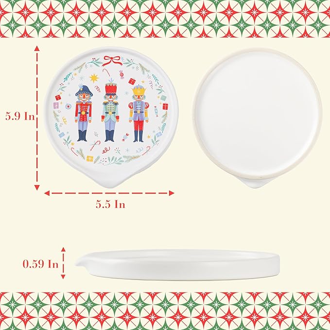Christmas Spoon Rest for Stove Top - Ceramic Spoon Holder for Kitchen Counter - Colorful Holiday Spoon Rest Utensil Rest - Merry Christmas Gifts Kitchen Counter Decor (Nutcracker Spoon Rest)