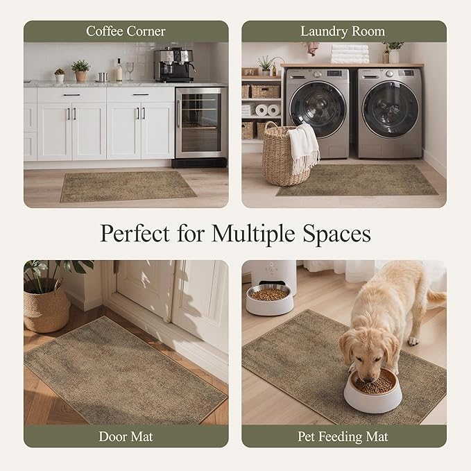 GENIMO Kitchen Mats for Floor, Washable Absorbent Runner Rugs for Kitchen, 20"x70" Jute Rug, Cushioned Non Slip Kitchen Rugs for Kitchen Floor, Standing Mat Rug for Home, Sink, Laundry
