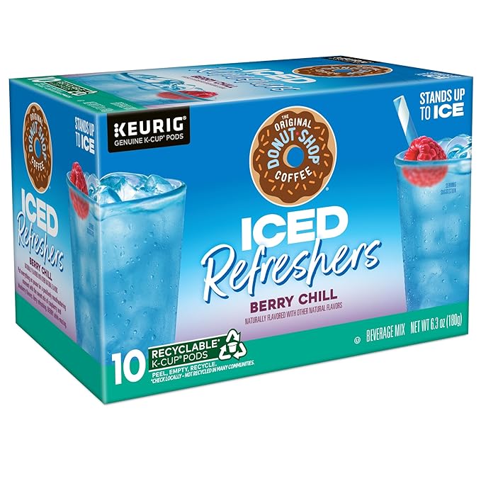 The Original Donut Shop Iced Refreshers, Berry Chill, Brew Over Ice Single Serve Keurig K-Cup Pods, 60 Count (6 Packs of 10)
