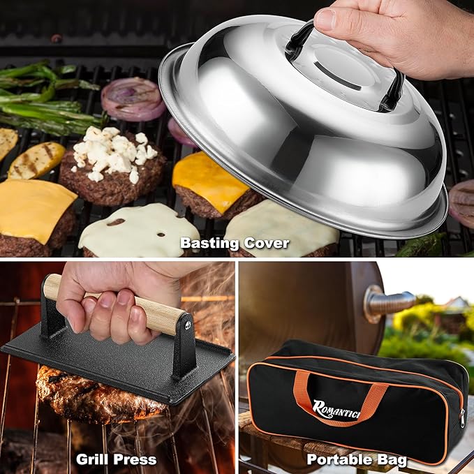ROMANTICIST 29PCS Griddle Accessories Set - Flat Top Teppanyaki Spatula Set with Scraper, Basting Cover for Camp Chef- Home Cooking Griddle and Outdoor BBQ Gifts for Christmas
