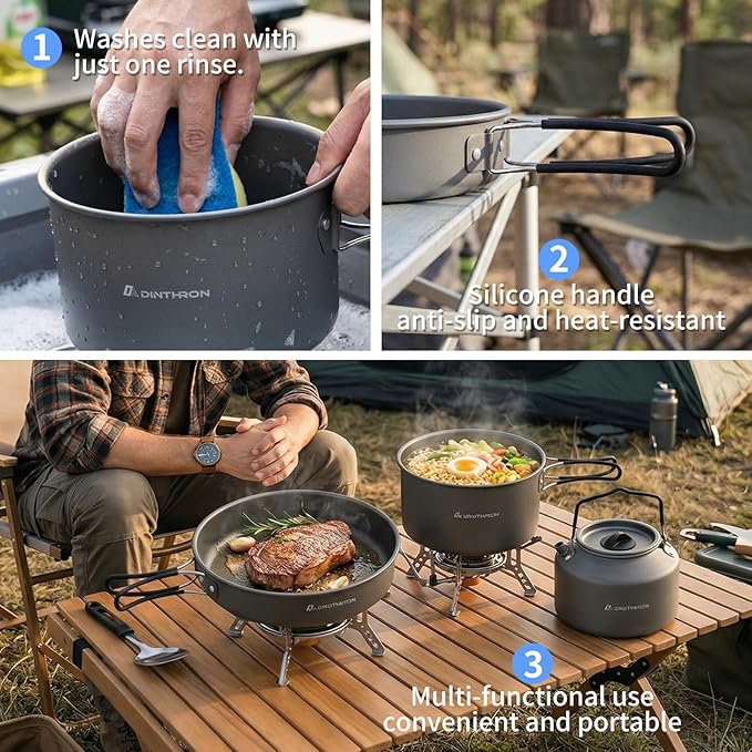 22-Piece Camping Cookware Set | Bare Hard-Anodized Aluminum Mess Kit with 3.1L Large Pot & 1.6L Camping Kettle | Uncoated Camping Kitchen Supplies & Backpacking Camping Kit