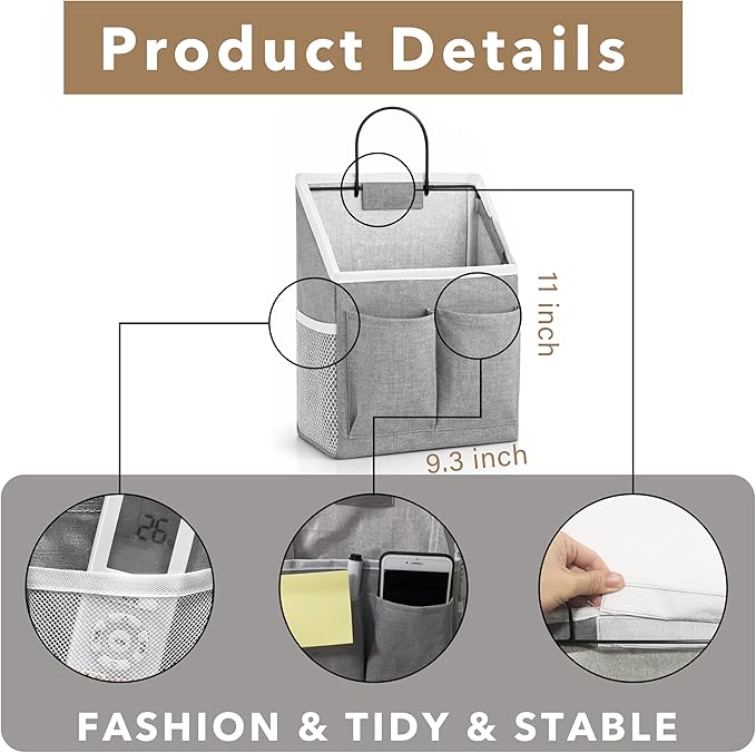 1pcs Wall Hanging Storage Bag, Wall Hanging Baskets for Organizing as Over the Door Organizer, Wall File Organizer, Rv Storage and Organization. For Bedroom, Office, Camper (Gray-Upgraded)