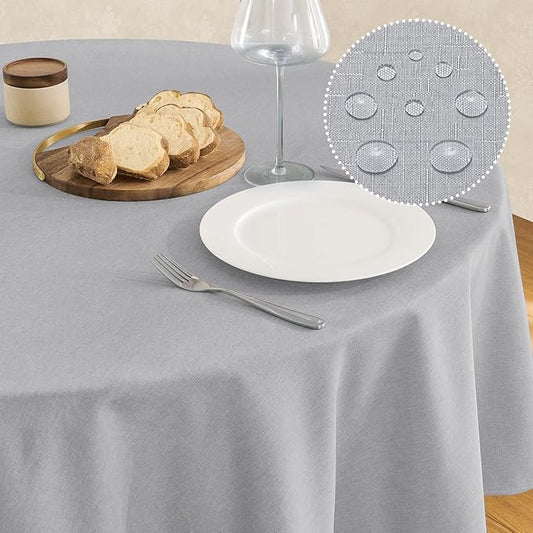 Veblandy Tablecloth Linen Textured Waterproof & Stain Resistant Table Cloth Wrinkle Free Decorative Fabric Farmhouse Table Cover for Dining/Party/Buffet/Wedding, 60 x 60 Inch, Light Grey