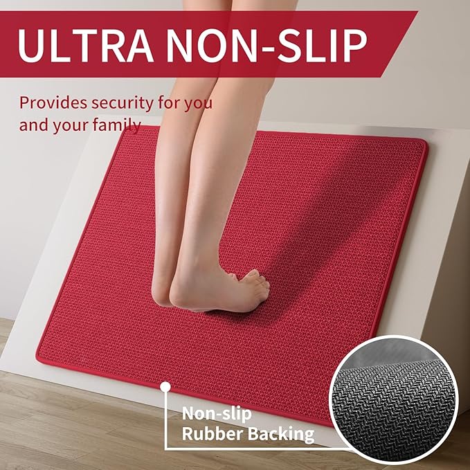 Kitchen Mats for Floor, Super Absorbent Kitchen Rugs Non Slip Washable, Soft Imitation Linen Braided Kitchen Runner Rug, Standing Mat Kitchens Sink Mat, Easy to Clean, Red 17x59