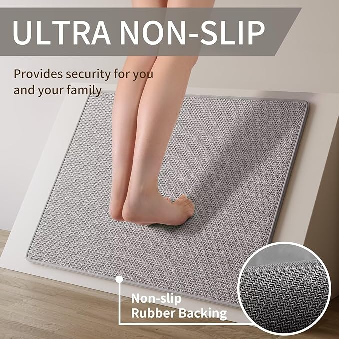 Kitchen Mat Set of 2 PCS, Cushioned Non Slip Rugs for Kitchen Floor, Absorbent Runner Comfort Standing Mats Washable for Kitchen, Office, Home Grey 17x30+17x47