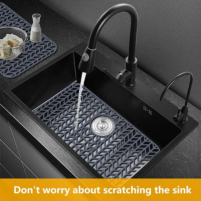 Sink Protectors for Kitchen Sink 12"13"16"18"19"24"26"28"29"30",Silicone kitchen sink mats protector for bottom of farmhouse sink(24"x12.5"Gray)