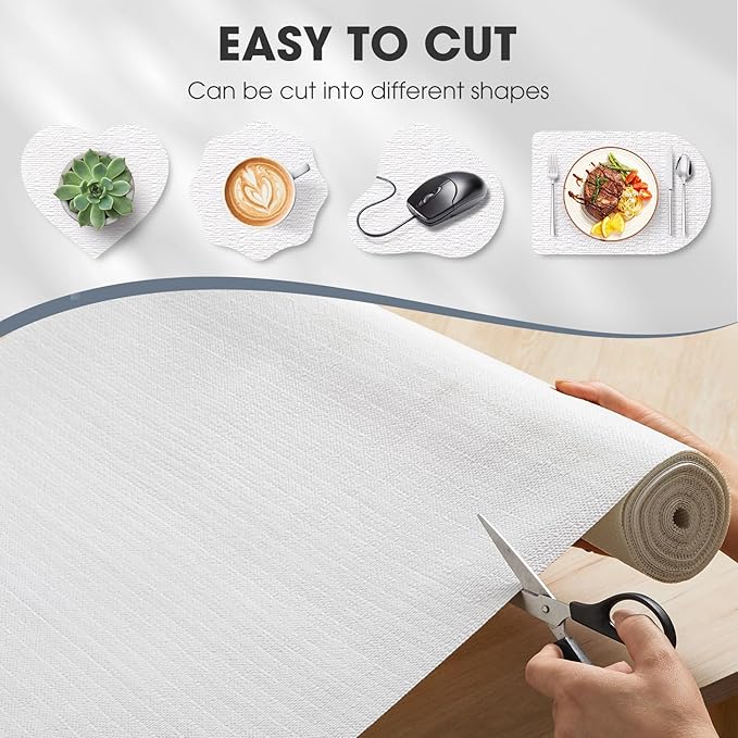 Drawer and Shelf Liner, Non-Slip Kitchen Cabinet Liners Non-Adhesive Thick Strong Grip Waterproof Washable Mats Protect Dresser Shelves Cupboard Bathroom Cabinets, White, 18 in X 30 FT