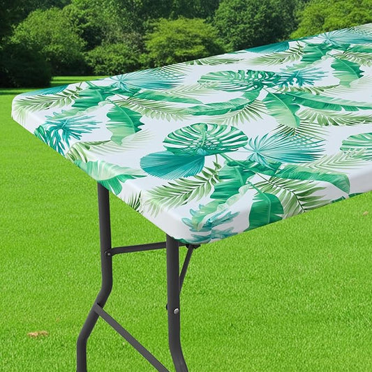 Smiry Spandex Fitted Tablecloth for 6 Foot Rectangle Tables, Washable Picnic Table Cover with Elastic, Stretch Reusable Table Cloth for Outdoor, Camping, Dining & Kitchen (Tropical, 30"x72")