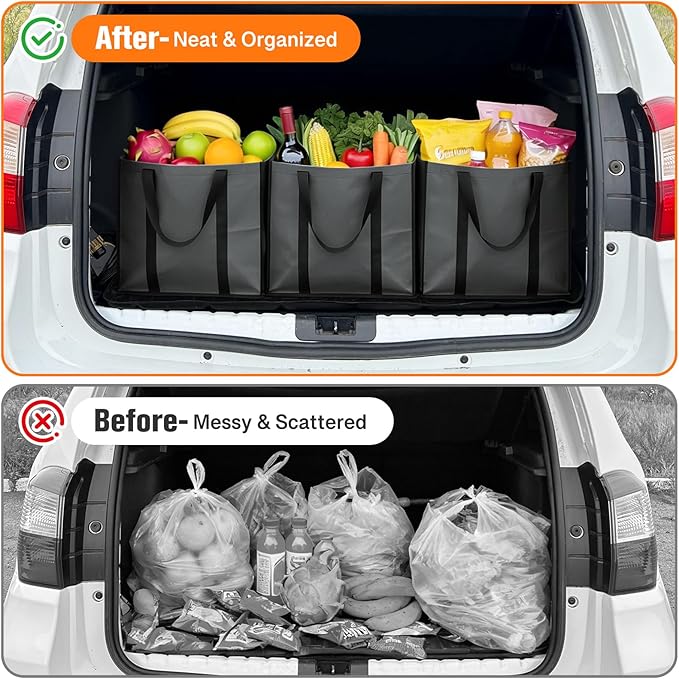 WISELIFE Reusable Grocery Bags with Handles - 6 Pack, 35L Large Shopping Bags for Groceries, Water-Resistant & Foldable Grocery Totes for Lasting Use for Kitchen, Market, Car Trunk, Picnic (Gray)