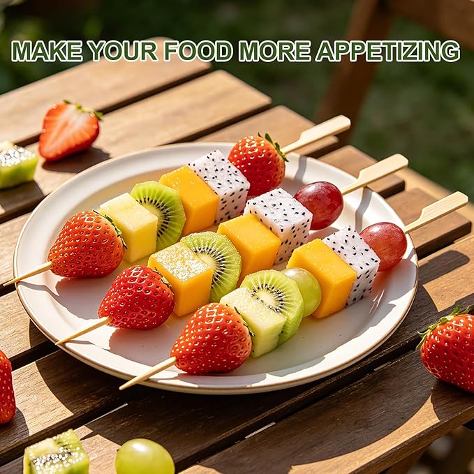 200PCS Bamboo Skewers for Appetizers, 10 IN Long Fancy Toothpicks for Appetizers Cocktail Picks, Flat Paddle Wooden Skewers Food Sticks for Fruit Kabobs Charcuterie BBQ Grilling Party Supplies