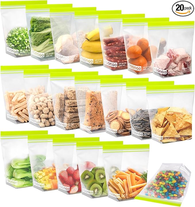 20 Pack Reusable Quart Sandwich Bags, Dishwasher Safe BPA Free Food Storage Bags, Extra Thick Leakproof Plastic Ziplock Bags for Meal Prep Fruits Sandwich Snack
