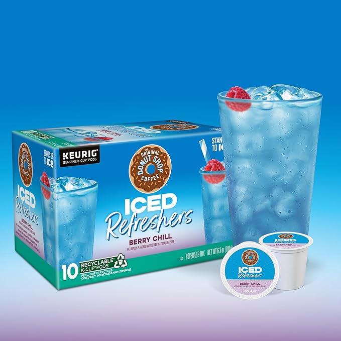 The Original Donut Shop Iced Refreshers, Berry Chill, Brew Over Ice Single Serve Keurig K-Cup Pods, 60 Count (6 Packs of 10)