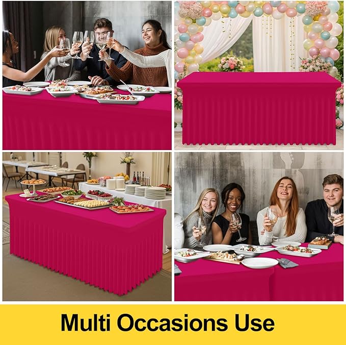 Smiry Spandex Tablecloth, Elastic Fitted Stretch Tablecloth for 8FT Rectangle Tables, Waterproof Washable Table Cover Skirt for Outdoor, Wedding, Banquet & Parties (Fuchsia, 96Lx30Wx30H Inch)