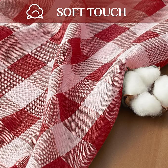 Softalker Checkered Tablecloth Rectangle, Outdoor Linen Cotton Gingham Table Cloth with Tassel, Heavy Duty Wrinkle Free Buffalo Plaid Table Cover for Kitchen Dining Summer Party - 55 x 70 Inch, Red