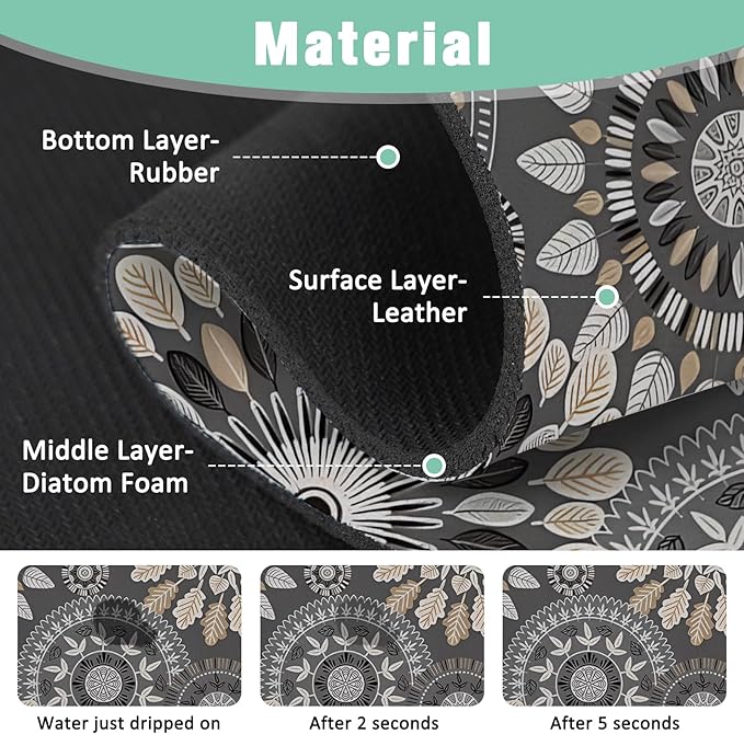2 Pack Kitchen Sink Splash Guard Faucet Mat 24" X 5.5" Mandala Absorbent Fast Drying Mat Faucet Draining Mat Sink Splash Guard Behind Faucet Drip Catcher for Kitchen Bathroom