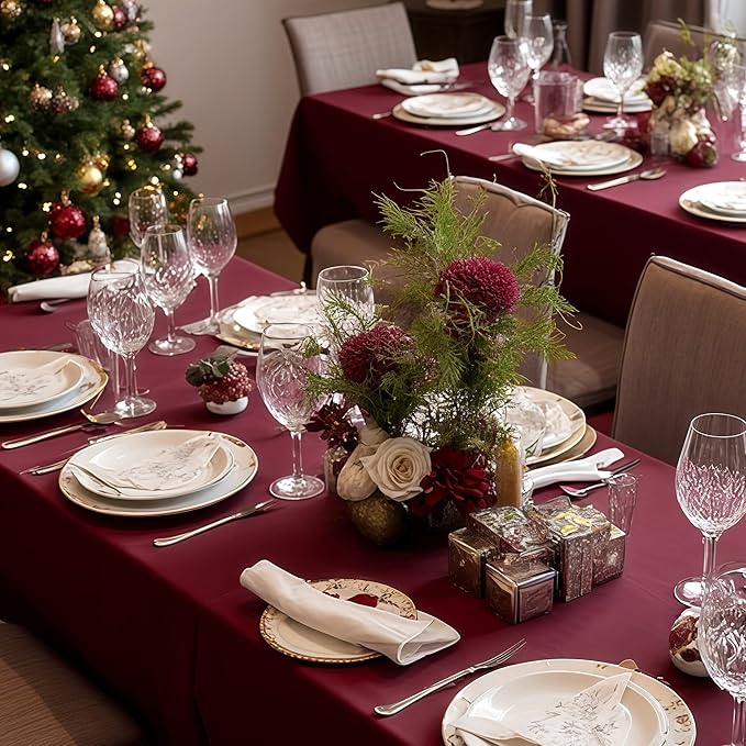 sancua Tablecloths for 8 Foot Rectangle Tables, 8 Pack - Washable Polyester Fabric Table Cloth for Chirstmas Party, Birthday, Banquet Reception, 60x120 Inch Burgundy
