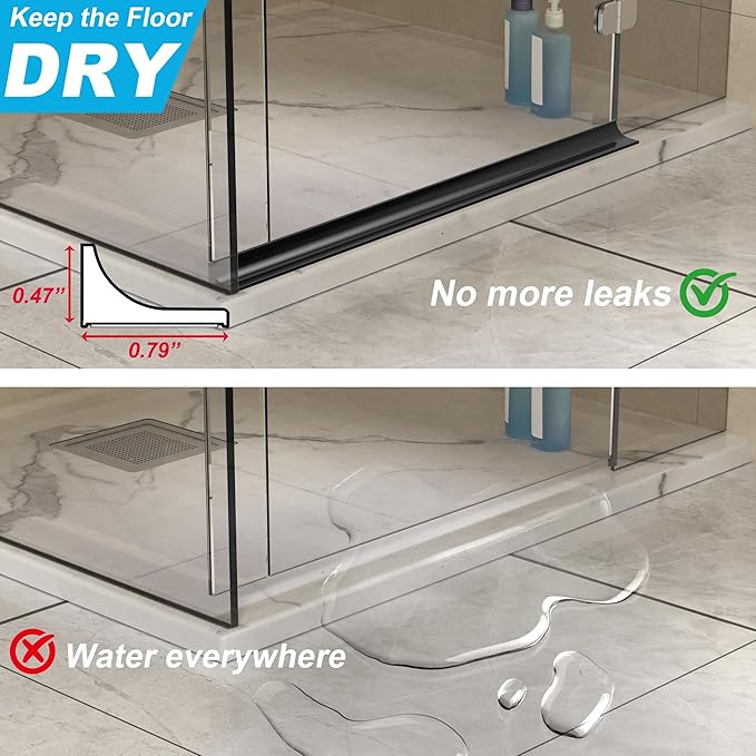 67Inch Shower Threshold Water Dam, Self-Adhesive Silicone Shower Barrier Water Stopper Shower Door Bottom Seal Strip Shower Splash Guard for Bathroom Kitchen Bathtub