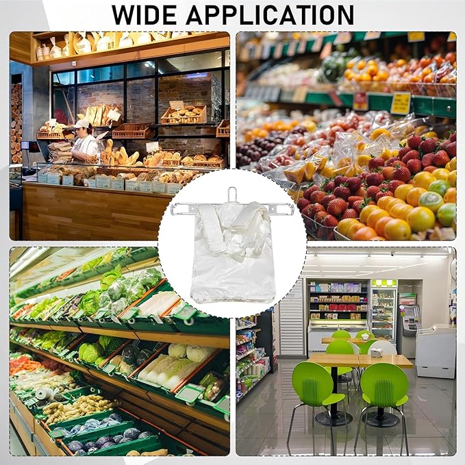 3 Pack Wall Mount Plastic Grocery Bag Holder T-shirt Bag Rack with Screws Chrome Metal Dispenser for Supermarket Store Restaurant Organization