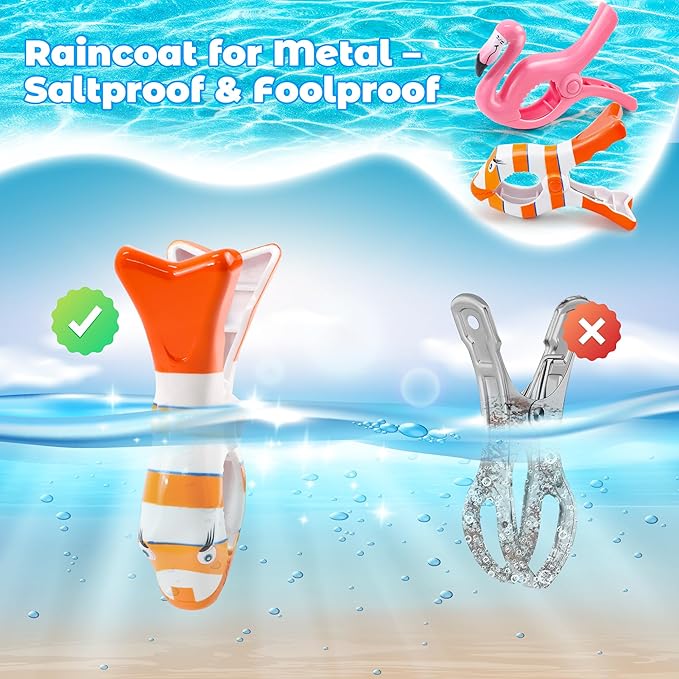 8 Pack Clips for Beach Chairs-Durable and Big Towel Clips, Peg Clips with Colorful Parrot and Pink Flamingo Shape, Creative Beach Towel Clip for Family Use, Portable During Travel.