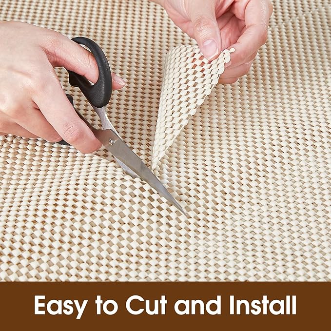 Shelf Liner for Kitchen Cabinet, Drawer Liners Non Slip Non Adhesive Thick Mat, Breathable Dresser Pantry Bathroom Protector, Cream, 24" x 120"
