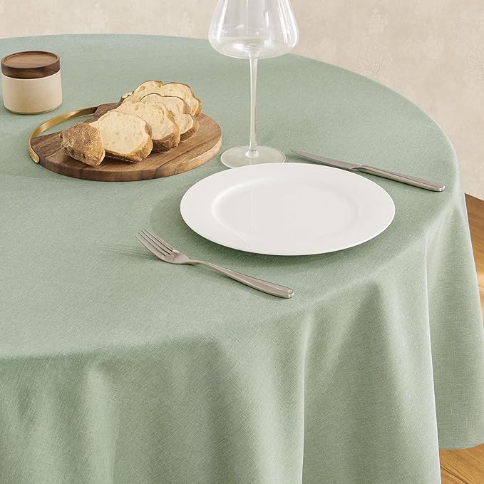 Veblandy Tablecloth Linen Textured Waterproof & Stain Resistant Table Cloth Wrinkle Free Decorative Fabric Farmhouse Table Cover for Dining/Party/Buffet/Wedding, 60 x 60 Inch, Sage Green
