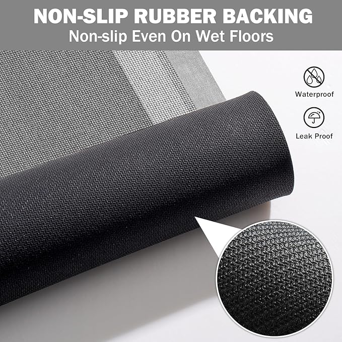 Non Slip Long Bath Mat Bathroom Runner, Rubber Backing Ultra Thin Bathroom Rugs Fit Under Door Quick Dry Super Absorbent Washable Bath Rug Shower Mat for Bathtub Sink Floor, Dark Gray 17"x47"