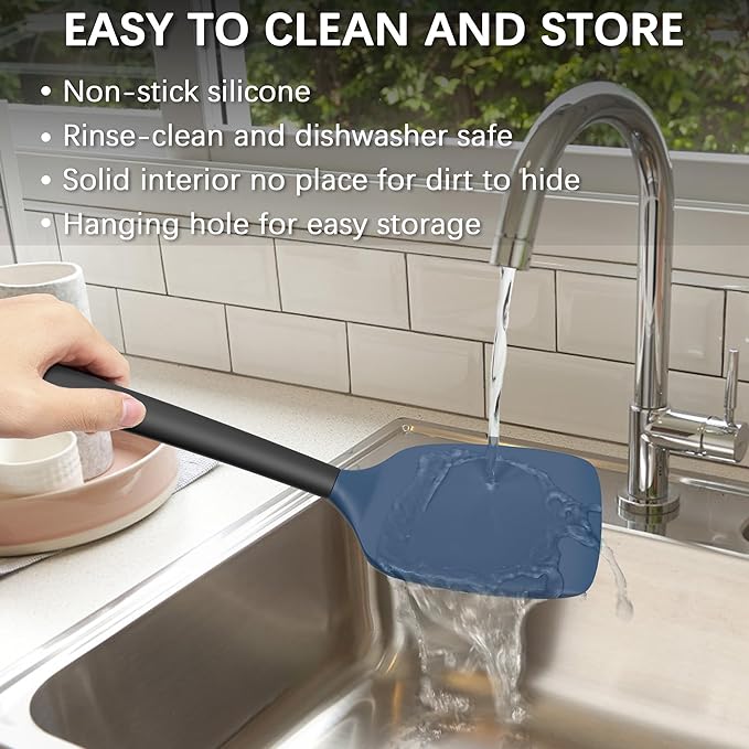 Coukre 2 Pack Silicone Spatula Set, High Heat Resistant, BPA Free Kitchen Spatula, Solid & Slotted Turner for Non-Stick Pans, Sautéing, and Flipping (2, DarkBlueBlack)