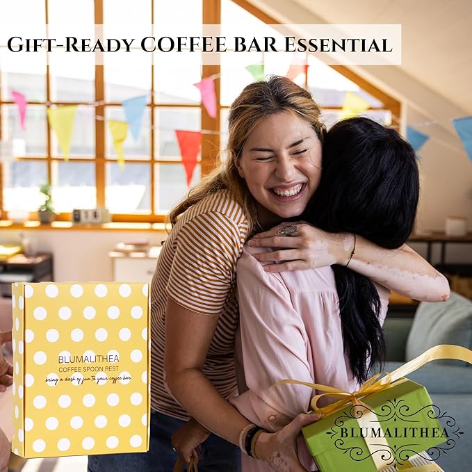 Coffee Spoon Rest for Coffe Bar Accessories, Ceramic Spoon Holder for Coffee Station, Small Spoon Rest for Kitchen Counter, Cute Coffee Bar & Corner Space Decor (Comes with Gold Coffee Spoon)